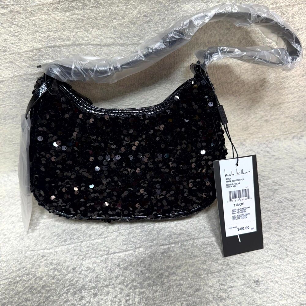 Nicole Miller Black Sequin Hand Bag Purse NEW‎ $60